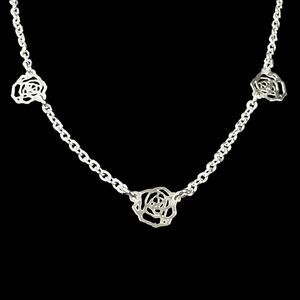 Vintage Emmons Necklace Silver Tone Station Rose Cutout Delicate Signed